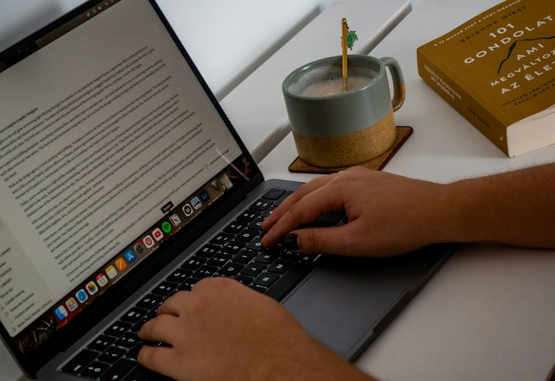 Reading an email on a laptop