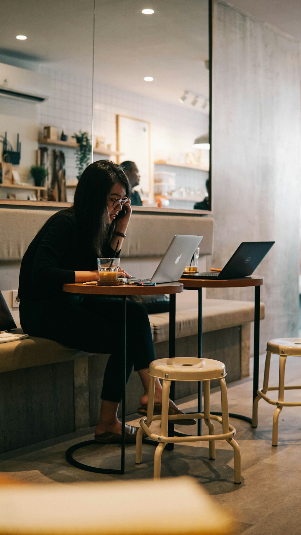 Jess working in a co-working space